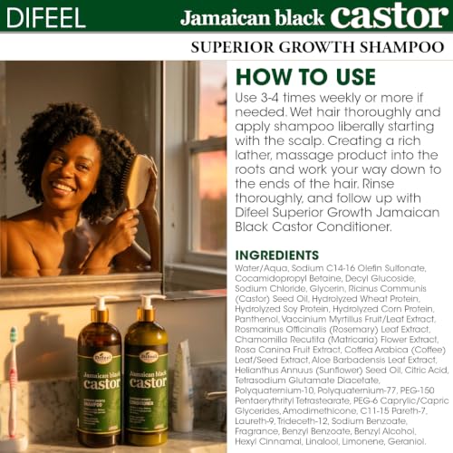 Difeel Jamaican Black Castor Oil Hair Growth Shampoo 33.8 oz - Strengthening & Nourishing