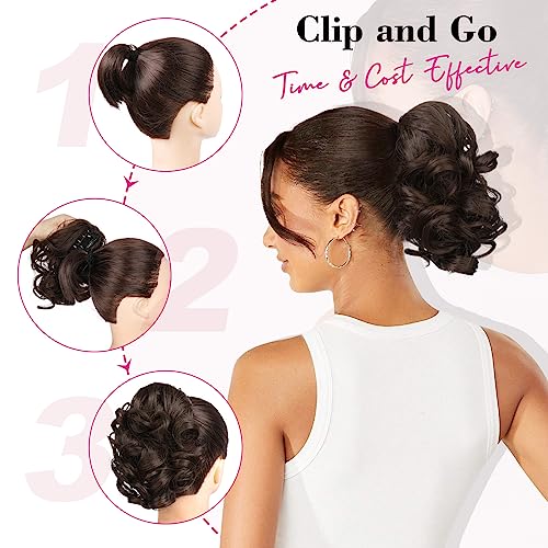 REECHO 9" Silver Grey Short Ponytail Extension - Loose Curly Claw Clip Hairpiece