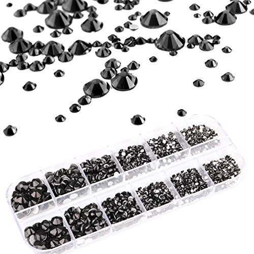 PHOGARY 3000-Piece Red & Black Flat Back Rhinestones Set 2-5mm with Pick-Up Tweezers