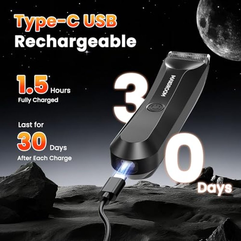 MAXGROOM Manscape Body Hair Trimmer for Men, IPX7 Waterproof Pubic & Groin Hair Trimmer- Electric Ball Shaver with LED Light, Ceramic Blade, USB Rechargeable & Travel Pouch