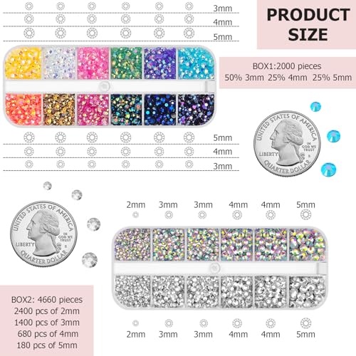 Rainbow Flatback Rhinestones Pack with AB Coating for DIY Crafts, Clothing & Decor — Silver Clear & Transparent AB, 6660pcs, 3-5mm