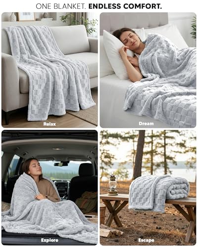 Utopia Bedding Checkered Fleece Throw Blanket - Cool Grey 50x60