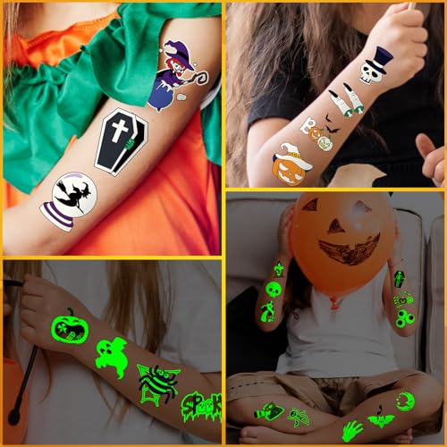 204 Luminous Halloween Tattoos for Kids with Mystery Prize Box