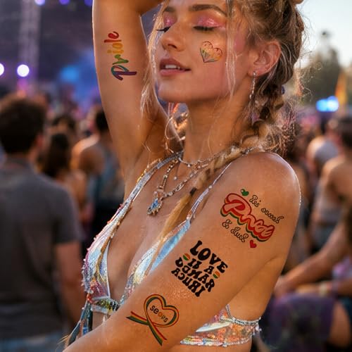 FUNTATTOO Rainbow Face Tattoo - 12 Sheets LGBTQ Pride Body Art for Events