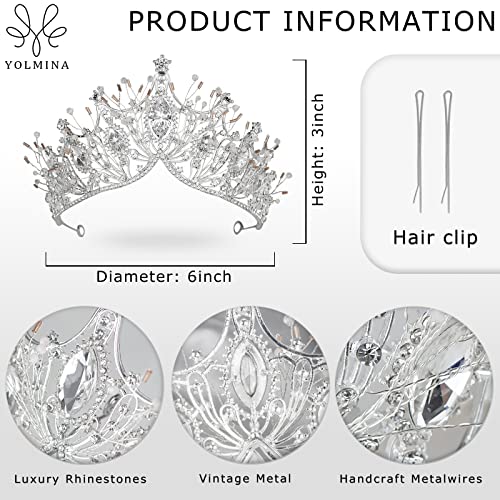 Silver Baroque Queen Crown Tiara for Women - Handmade Crystal Headband