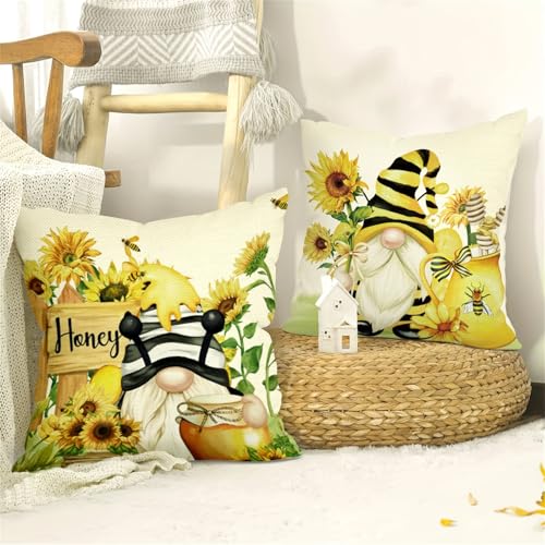 Summer Sunflower Gnome Throw Pillow Covers Set of 4 - 18x18