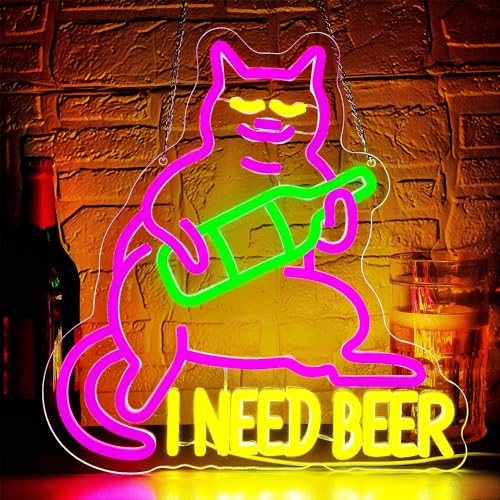 I Need Beer Neon Sign - Dimmable LED Wall Decor for Bars & Pubs