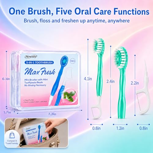 Blue Mini Disposable Toothbrush Set - 40 Pack, 5-in-1 Oral Care