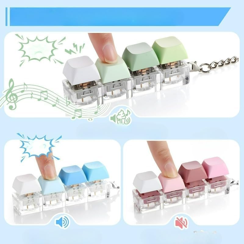 Keyboard Fidget Toy Set - 4-in-1 Decompression Button Keychain for Stress Relief | Pink & Green