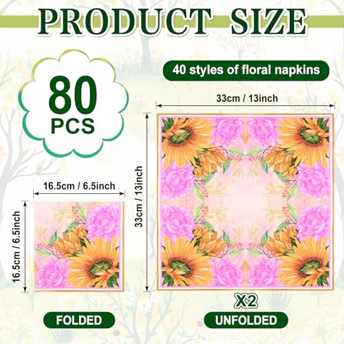 80-Pack Floral Napkins - Assorted Decorative Decoupage Designs for Parties