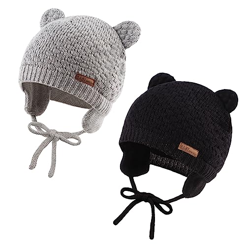 JANGANNSA Black & Gray Knitted Baby Beanie Hat 0-6 Months