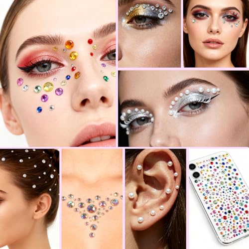 Self-Adhesive Face Gems 4 Sheets for Makeup & Body Art - Tiebblove