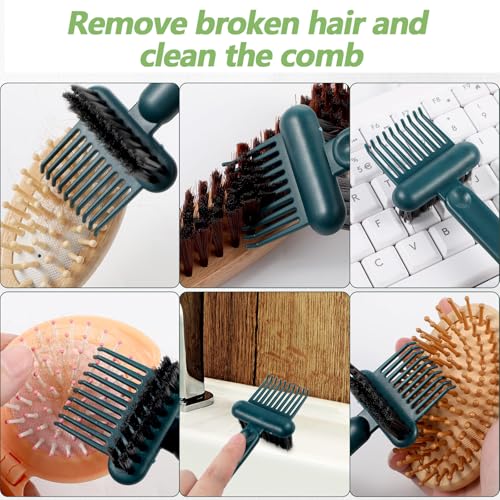 Yuanchu 2-in-1 Hair Brush Cleaner & Remover Tools Green+Gray - Dual-Sided Comb for Salon & Home