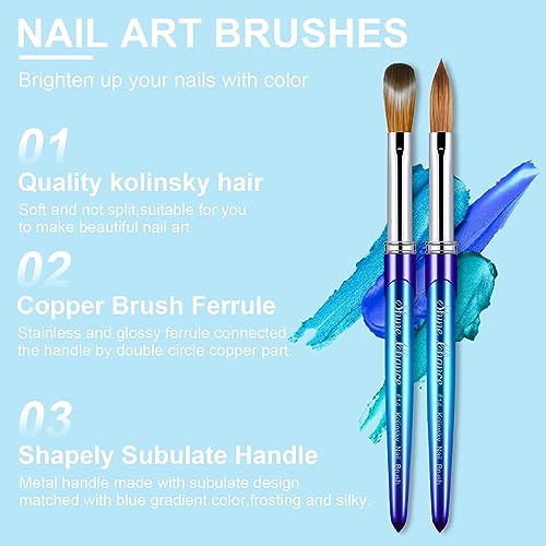 Shine Chance Size 14 100% Kolinsky Acrylic Nail Brush with Gradient Blue Handle