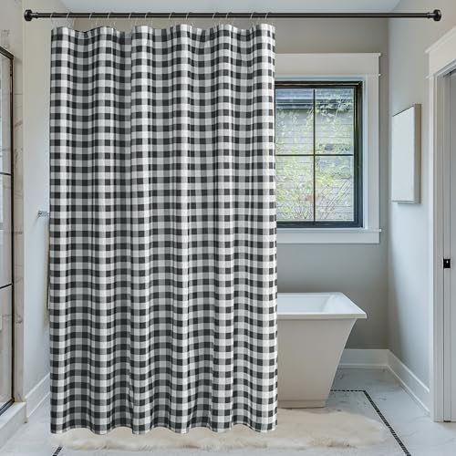 Farmhouse Black & White Shower Curtain - 72"x72" Gingham Plaid