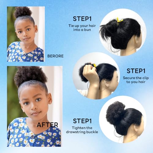 TANJET 4-Inch Afro Puff Drawstring Ponytail - 100% Human Hair Curly Extension