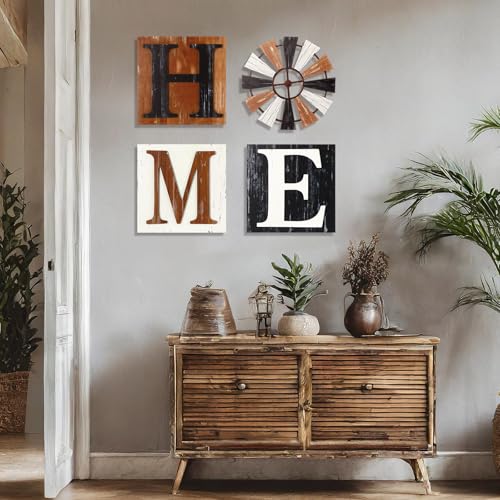 Rustic 3D Wooden Farmhouse Wall Decor with Windmill - 4 Pcs
