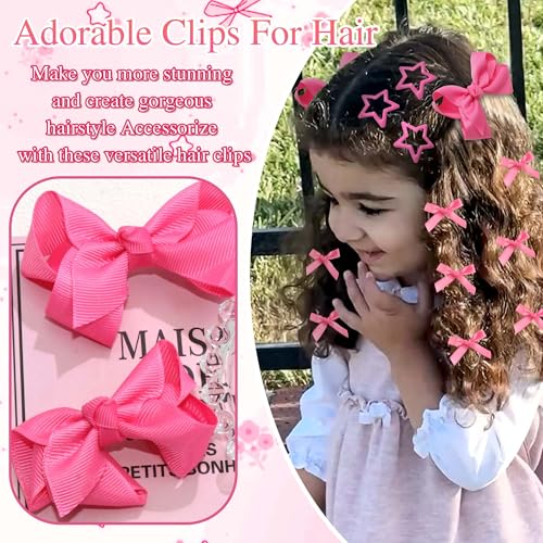 STGDAK Hot Pink Hair Bows Set 26pc Star & Ribbon Clips, Variation 39