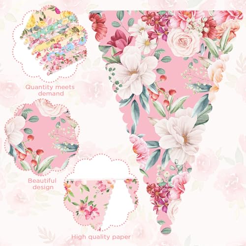 Faccito 49 Ft Floral Paper Bunting Banner for Tea Parties