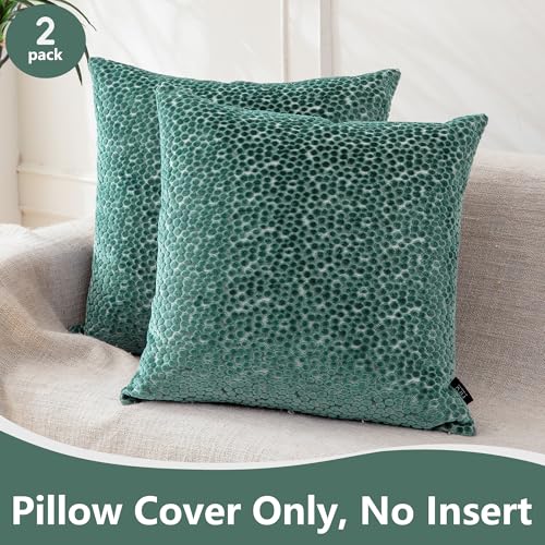 FIFU 18x18 Inch Teal Green Jacquard Velvet Throw Pillow Covers - Set of 2