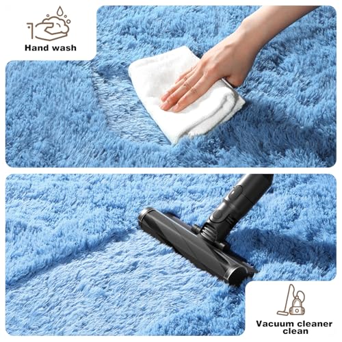 Mhyup Soft Blue Fluffy Area Rug 2x3 ft with Anti-Slip Backing
