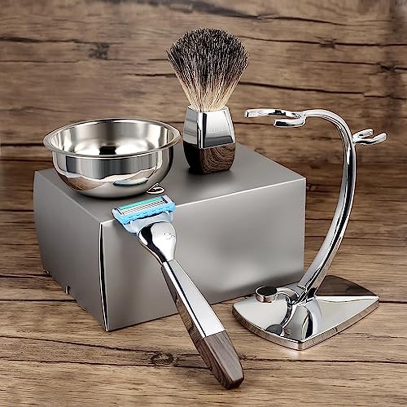 GRUTTI Shaving Kit for Gillette Fusion 5 - Magnetic Bowl, Stand & Synthetic Brush, compatible with Fusion5 Refill Blades with Space-Saving Organizer - Gift for Dad
