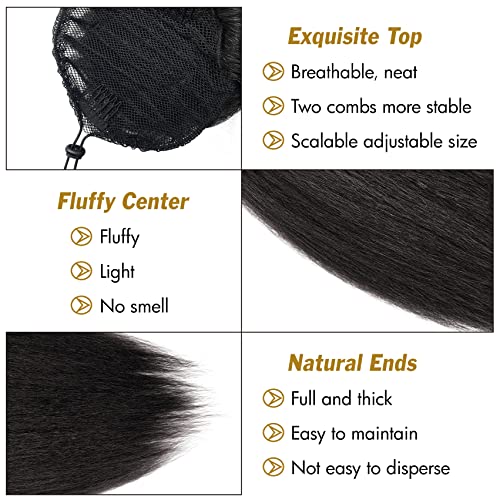UAmy Hair 16-Inch Kinky Straight Drawstring Ponytail - 1B Black