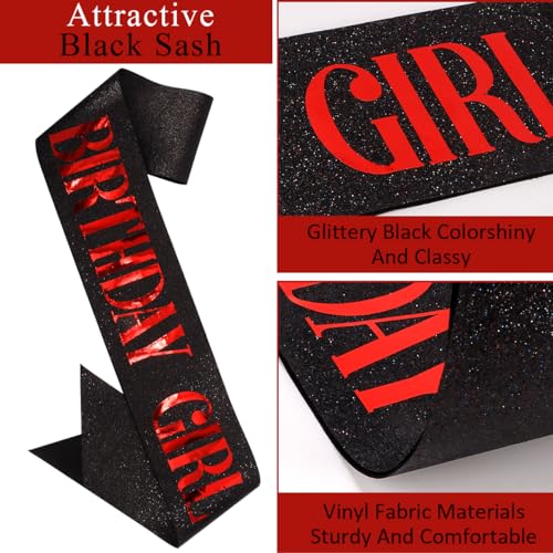 TOBATOBA Red Black Birthday Sash and Tiara Set for Girls