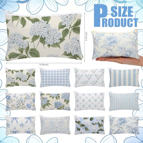 12 Pcs Floral Bow Makeup Bags - Vintage Aesthetic Canvas Toiletry Pouches