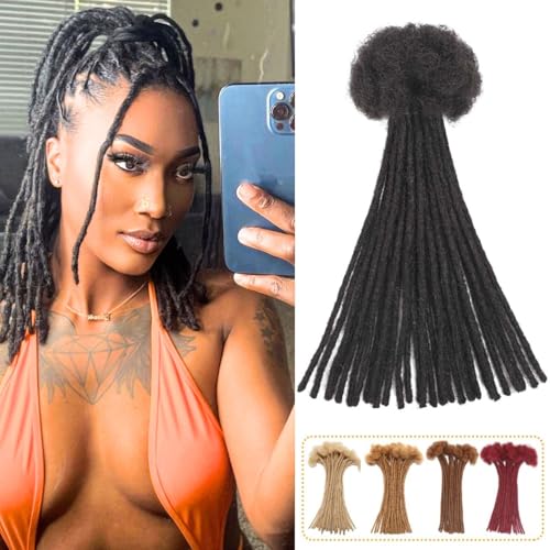 LIKIMIYA 12 Inch Human Hair Dreadlock Extensions 0.6cm Width 10 Strands Natural Black