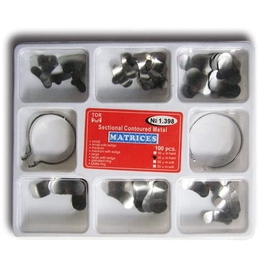 Dental Sectional Matrices Kit 100Pcs with Steel Rings for Tooth Restoration