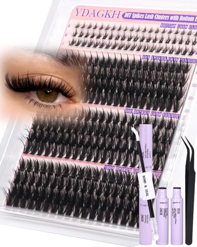 YDAGKH 60D+80D+100D Spiky Volume Lash Clusters Kit with Bottom Lashes & Clear Glue