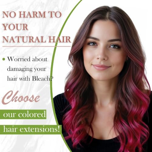 RUNATURE Hot Pink Tape-In Hair Extensions, 12-Inch Remy Human Hair, 10pcs