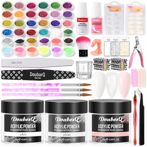 AILALUO Acrylic Nail Kit with Clear, White, Pink Powder & Tools - Gold