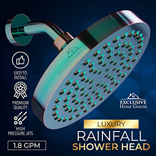 Heatsistence 6" High Pressure Rainfall Shower Head - Rustproof, Adjustable & Eco-Friendly