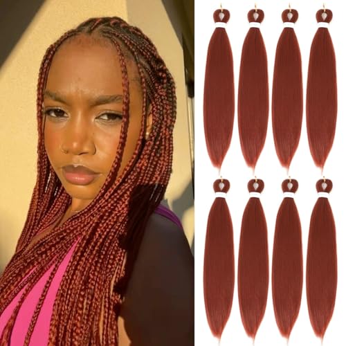 Abrastin Pre-Stretched Braiding Hair 20 Inch Ginger 350# Yaki Synthetic 8 Pack