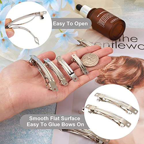 FASHEWELRY 100Pcs French Barrette Hair Clips - 4 Sizes, Platinum, DIY Hair Accessories