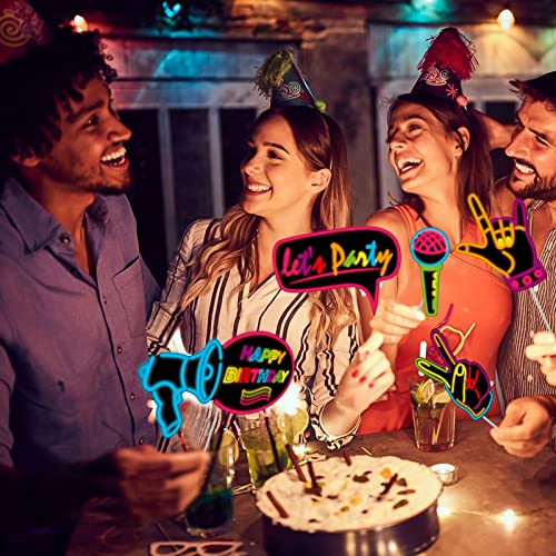 16 Pcs Neon Photo Booth Props for Birthday & Disco Parties
