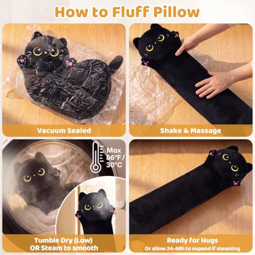 Mewaii Long Black Cat Plush Body Pillow - Cute Kawaii Design