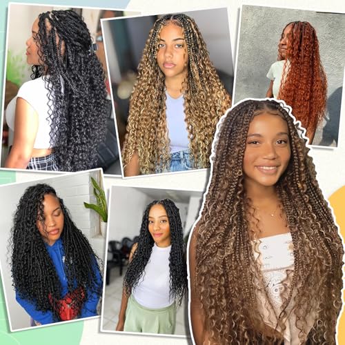 EOOCET 18 Inch Deep Wave Boho Braiding Hair - 2 Packs 200g, #1B Black
