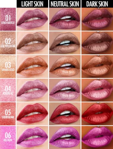 Anglicolor 6-Piece Metallic Glitter Lipstick Set - Nourishing, High Pigment Lip Colors