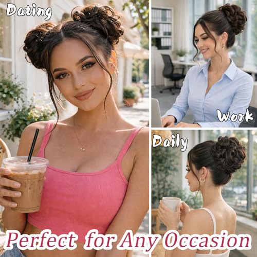 MORICA Messy Bun Hair Piece Curly Fake Hair Bun Scrunchies Extensions Synthetic Chignon Updo Hairpieces for Women Dark Brown