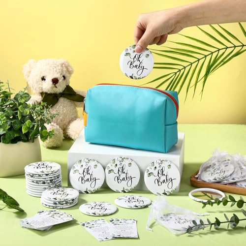 Baby Shower Favors Set with Compact Mirrors & Thank You Cards - Greenery Theme, Bulk 36 Sets - Baby