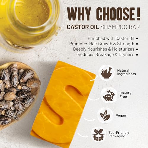 Herbishh Castor Oil Shampoo Bar - Volumizing Solid Soap for Thinning Hair