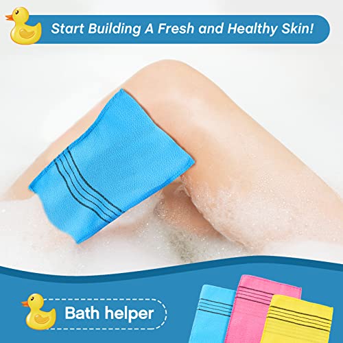 Tatuo 10 Pcs Korean Exfoliating Washcloth Mitts - Mix Color, Double Sided Body Scrubbers for Smooth Skin