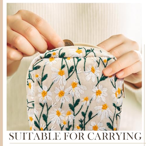 Abbylike 4-Piece Floral Corduroy Makeup Bag Set, Small Toiletry Pouch
