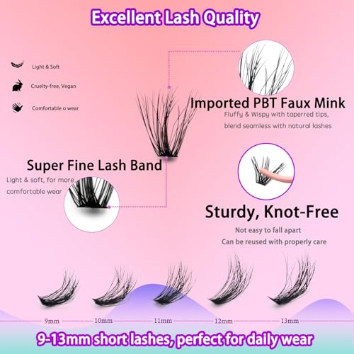 DAODER Cluster Lashes 640pcs Wispy Lash Extensions 9-13mm D Curl