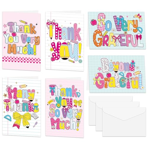24 Pack Retro Teacher Thank You Cards with Envelopes - Cute Appreciation Notes