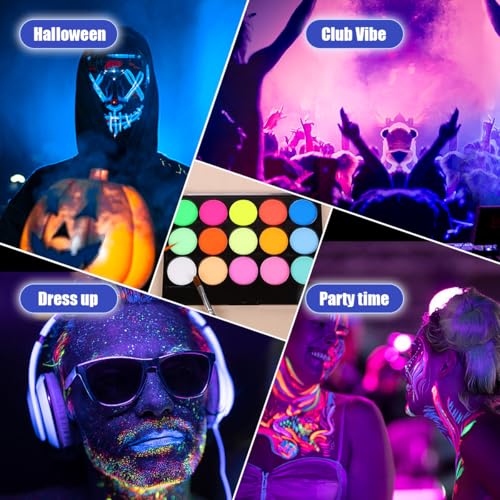 Glow UV Blacklight Face Paint Set - 15 Neon Colors for Parties