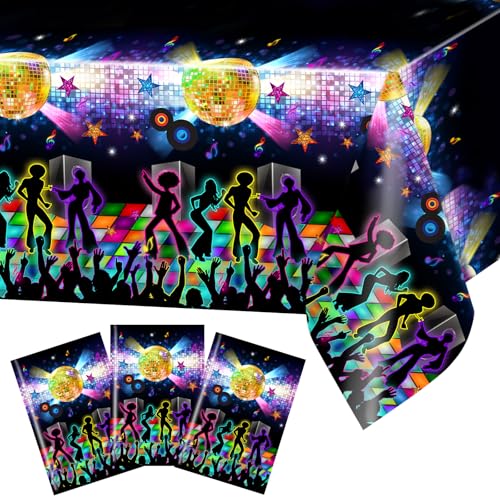 3-Pack Disco Table Cloths - 70s Party Decorations, 108x54 Inch